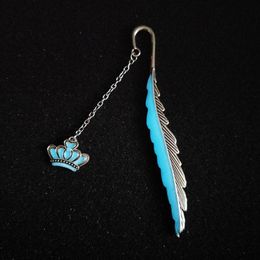 Bookmark 1 Pc Feather Crown Bookmarks Luminous Glow In The Dark Silver Page Marker Metal Book Accessories