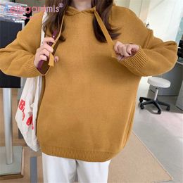 Aelegantmis High Quality Drawstring Solid Hooded Pullover Sweater Female Soft Warm Elegant Knitted Womens 210607