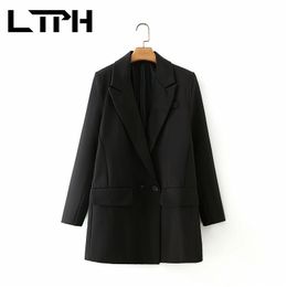 vintage texture coat women blazer black Slim Jackets Business Casual Double Breasted suit blazers Autumn Winter 210427