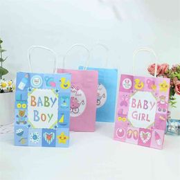 20pcs New Boy&Girl Kraft Paper Gift Bags Candy Bag Shopping Bags Baby Shower Birthday Gift Package Bag Birthday Party Decor kids 210326