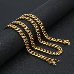 -Anhänger Halsketten Hip Hop Punk Schweres Gold Silber Farbe Überzogene Kubanische Halskette und Armband Set 8mm / 10mm / 12mm / 14mm Edelstahl Link Kette