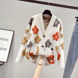 spring and autumn fashion women's knitted long-sleeved v-neck sweater cardigan jacket women loose western style 211011