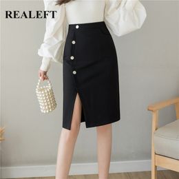OL Style Women Pencil Skirt Female Elegant Fashion Front Split Bodycon Work Wear Midi Skirts 210428