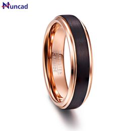 Wedding Rings NUNCAD 6mm Rose Gold Plating Tungsten Carbide For Men Black Brushed Band Step Bevelled Edge Comfort Fit Size 5-12