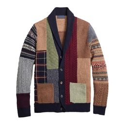 Männer Herbst Winter Lange Casual Warme Stricken Jumper Ärmel Tasten Strickjacke Ethnische Patchwork Mantel Pullover