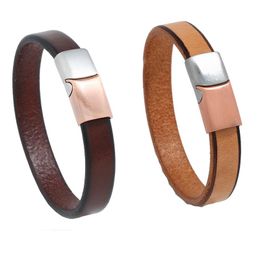 Tennis Fashion Genuine Leather Men Bangles With Stainless Steel Magnet Clasp 20.5cm 22.5cm Male Bracelet Birthday Arm Jewellery
