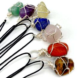 Irregular Natural Crystal Stone Silver Plated Handmade Chain Pendant Necklaces For Women Girl Fashion Sweater Decor Jewelry