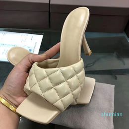 High Heels Fashion Mules Slipper Weave style Leather ladies Slide Slippers Dress Lattice Sandals Embroidery Beach Shoes Womens Plus