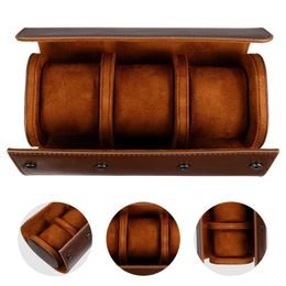Card Holders 3/2/1 3 Slots Watch Roll Retro Travel Case Chic Portable Vintage Leather Display Storage Box With Slid In Out Organi