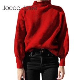 Women Korean Lantern Sleeve Turtleneck Sweater Wild Loose Pullovers Vintage Harajuku Knitwear Jumpers Winter 210428