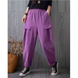 Arrival Spring/autumn Korean Style Women Loose Casual Elastic Waist Harem Pants All-matched Cotton Patchwork W51 210512