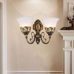 European style wall lamp glass lampshade bedside aisle single and double head light retro hotel wall lights E27