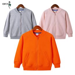 Fall 2-12 Year Old Children's Clothes Solid Zipper Full Cotton Jacket Fleece Coat Boy Outerwear Unisex Beat Sport Casual Blazer 211011