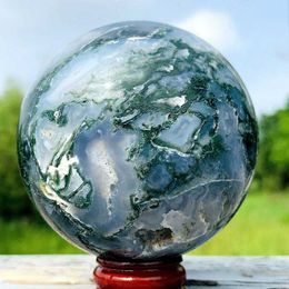 Decorative Objects & Figurines Natural Moss Agate Sphere Crystal Quartz Rock Mineral Reiki Healing