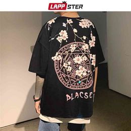 LAPPSTER Men Oversized Hip Hop Casual T Shirt Cotton Summer Mens Harajuku Black T-Shirt Male Loose Cherry Tops Tees 5XL 210324