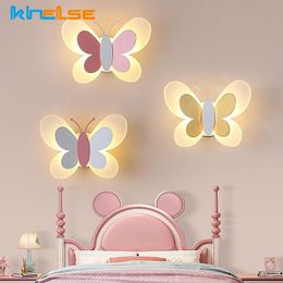 Cartoon Butterfly Led Wall Lamp Indoor Pink Girl Kids Bedroom Fairy Sconces Nursery Baby Room Art Decor Mounted Night Light