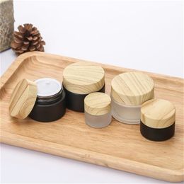 5g 10g 15g 20g 30g 50g Frosted Glass Jar Face Cream Bottle Refillable Cosmetic Makeup Lotion Storage Container Jars with Imitated Plastic Wood Grain Cover