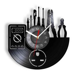 Car Repair Tools Garage Sign Vinyl Record Wall Clock Man Cave Vinyl Disk Crafts Clock Silent Non Ticking Decorative Wall Watch H1230