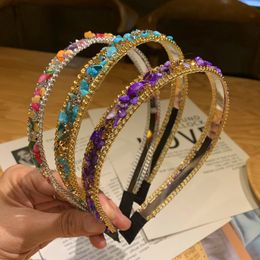 2021 Fashion Colourful Stones Beaded Headbands Bezel For Women Girls Hairbands Handmade Rhinestone Hair Hoop Bands Hair Ornament