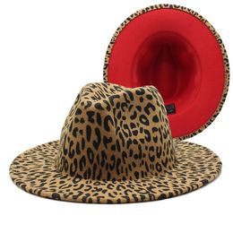 Leopard Fedora Hat For Lady Woollen Church Cap Band Wide Flat Brim Jazz Hats Stylish Trilby Panama Caps8882311