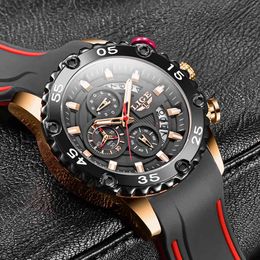 Watches Mens Lige Top Brand Waterproof Clock Male Silicone Strap Sport Quartz Watch for Men Big Dial Chronograph Wristwatch 2021 Q0524