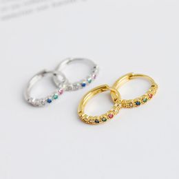 Hoop & Huggie Fashion Real 925 Sterling Silver Round Colorful Zircon Ear Buckle For Women Simple Unisex Rock Earrings Jewelry Gift