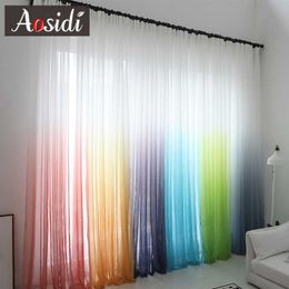 Modern gradient Colour window tulle Curtain for living room bedroom organza voile Curtain el Decoration blue Sheer Curtain 210712