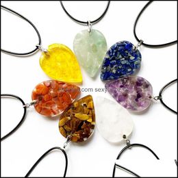 Necklaces & Pendants 7 Chakra Stones Orgonite Energy Pendant Resin Jewelry Crystal Beads Chips Geometric Spiritual Healing Necklace 1Pc Drop