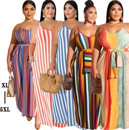 Women plus size Maxi Dresses 3XL 4XL 5XL Sleeveless SKirts Bodycon dress Sexy Summer Clothing loose striped long skirt casual bandage clothes 5354