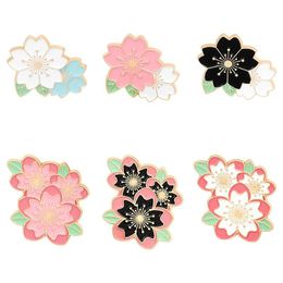 Pins, Brooches HOSENG 6Pcs/Lot Pink Cherry Blossom Brooch Women Classic Party Kimono Costume Decoration Enamel Pin HS_238