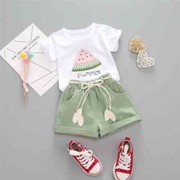 Summer Fashion Short Sleeve T shirt+Shorts For Toddler Girls Clothes Set Girls Outfits Kids Clothing 2 3 4 Years Ropa Nina 210326