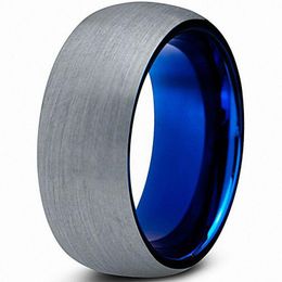 Wedding Rings Blue Tungsten Bands Silver Colour Brushed Finish With Inner IP Plated Engagement Antique Mens Women Jewellery