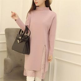 Fashion Women Pullover Sweater Casual Long Sleeve O Neck Lace Patchwork Tops Tunic Loose Pull Femme 210427