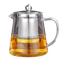 5Sizes Good Clear Borosilicate Glass Teapot With 304 Stainless Steel Infuser Strainer Heat Coffee Tea Pot Tool Kettle Set 210621
