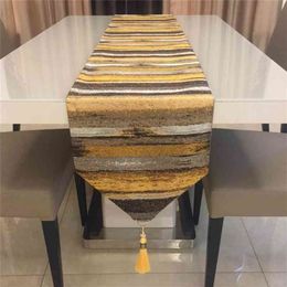 Fyjafon Table Runner Polyester Modern s Colourful Strips Decoration Bed 32*210 Blue/Gold 210709