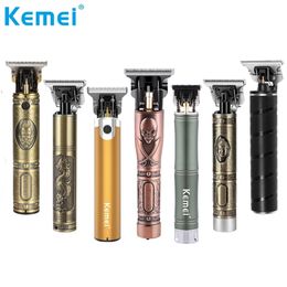 Kemei Electric Pro Li Clippers Barber 0mm Hair Trimmer Professional cut Shaver Carving Beard Machine Styling Tool 220216