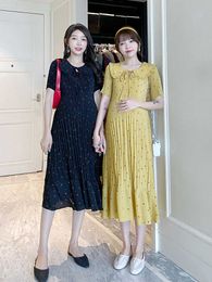Maternity Clothes Summer Sweet Peter Pan Collar Short Sleeve Pregnancy Floral Chiffon Dress Pregnant Women Pleated Dresses