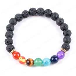 Natural Gem Stone Black Rock Lava Volcanic Bracelets Bangles Reiki Healing Yoga 7 Chakras Men Beads