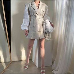 Girls Spring Women Suits Long Sleeves Tops High Waist Plaid A Line Dress Womens Two Piece Sell Separately Oversize 210423