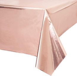 rose gold wedding table decorations UK - Disposable Dinnerware Rose Gold Tablecloth Foil Plastic Cover For Adult Birthday Party Supplies Wedding Table Decorations