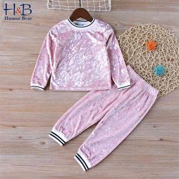 Girls Clothing Sets Baby Winter Autumn Kids Clothes Outfit Long Sleeve Gold Velvet Children Casual Suit 210611