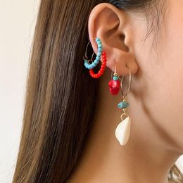 Hoop & Huggie Ethnic Colourful Acrylic Beads Sea Shell Drops Earrings For Women Bohemian Round Circle Fashion Ear Jewellery Gift