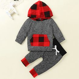 kids children's Sets Spring and Autumn Clothing Hooded Sweatpants Plaid Set Boys Girls Baby Infant Clothes