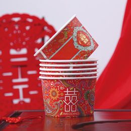 Disposable Dinnerware 100pcs/pack Chinese Traditional 480ml Wedding Bowl Paper Round Household Happy Supplies