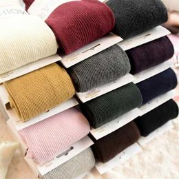 Autumn Winter Tights Women Cotton Knitted Stockings Candy Colour Women Warm Striped Tights 2 Designs Footless Tights 211221