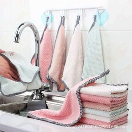 Dishcloth Scouring Pad Reusable Cleaning Cloth Coral Fleece Thicken Towels Super Absorbent Non-stick oil Dish Towel Home Dust Clean Wipe Rag Kitchen Supplies