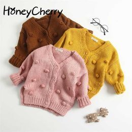 Baby Hand-made Bubble Ball Sweater Knitted Cardigan Jacket Coat Girls Winter s 211201
