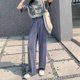 Summer Women Solid Pleated Elastic Wide Leg Pants High Waist Casual Loose Culottes Trousers Holiday 210514