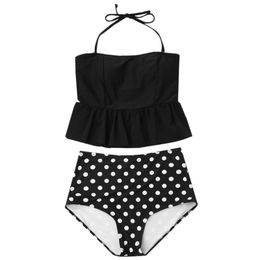 Women's Swimwear Peplum High Waisted Polka Dot Tankini Set