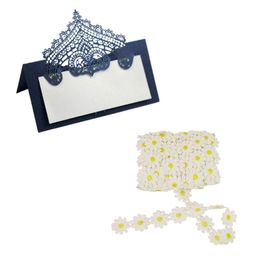 Greeting Cards 100Pcs Table Place With White Inserts Crown Tent & 1 Pcs 5 Yards Decorating Lace Embroidered Trim Ribbons